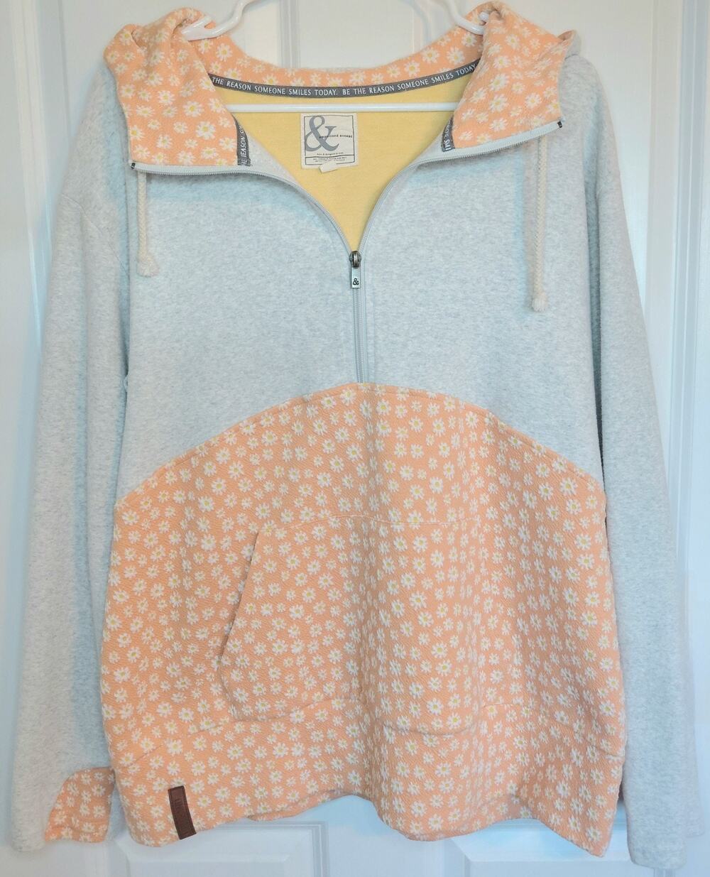 Ampersand Avenue Daisy Patchwork Half Zip Pullover Hoodie Size XXXL